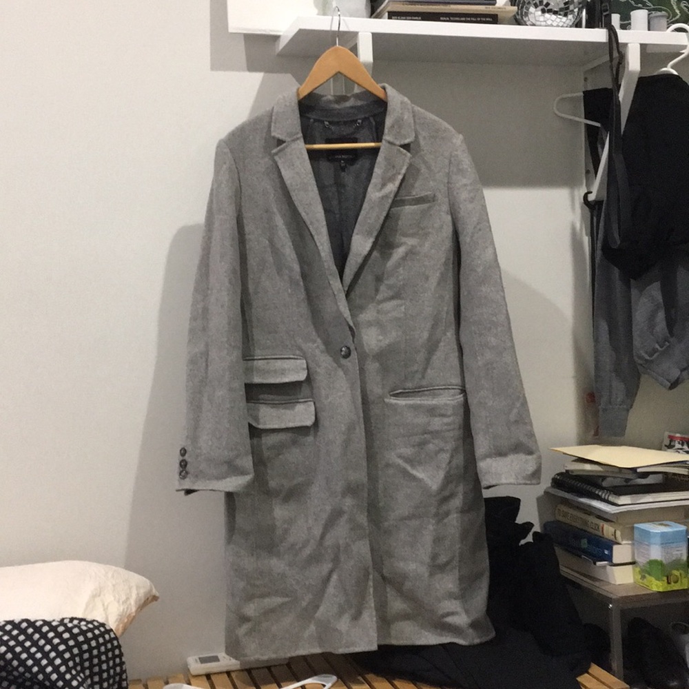 Grey wool longline peacoat trench coat